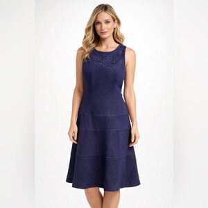 Jones New York Navy Embroidered Midi Dress